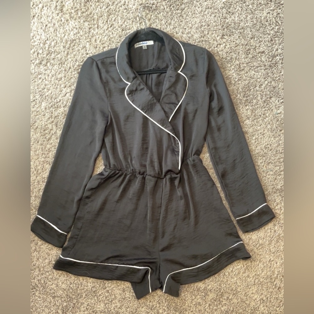 Women's Black Satin Pajama Romper